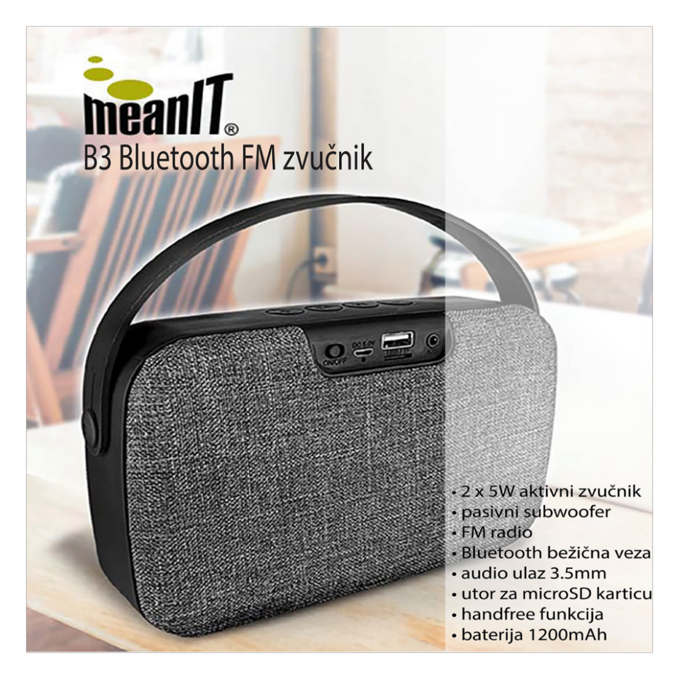 MeanIT Zvučnik bežični, FM radio, Bluetooth, 2 x 5W - B3 - Image 2