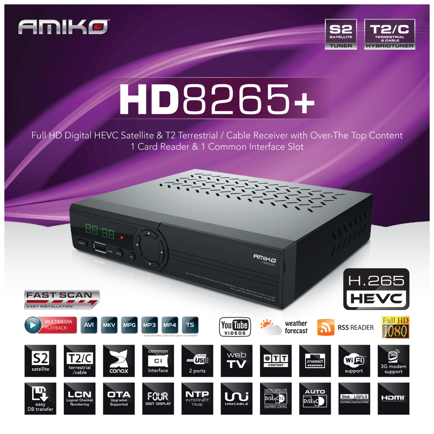 Amiko Prijemnik DVB-S2+T2/C, HEVC, Stalker, FullHD, CX, CI+ - HD-8265+ - Image 4