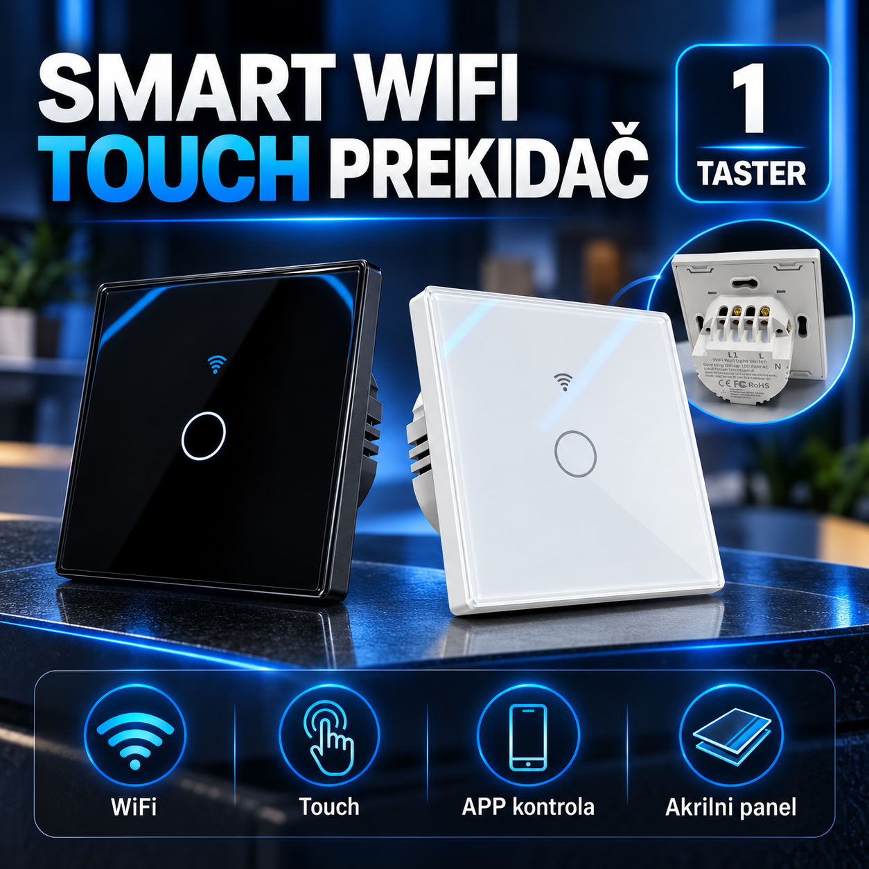 Smart Wifi Touch prekidač 1 taster