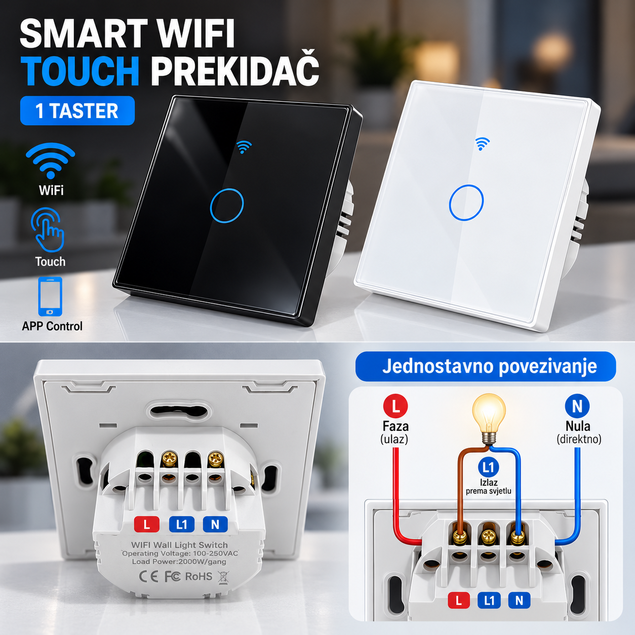 Smart Wifi Touch prekidač 1 taster - Image 3
