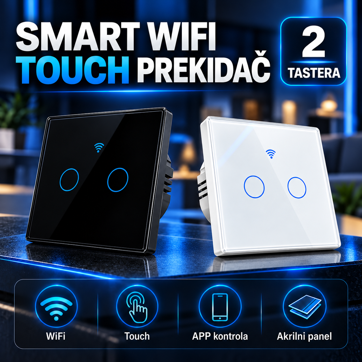 Smart Wifi Touch prekidač 2 taster
